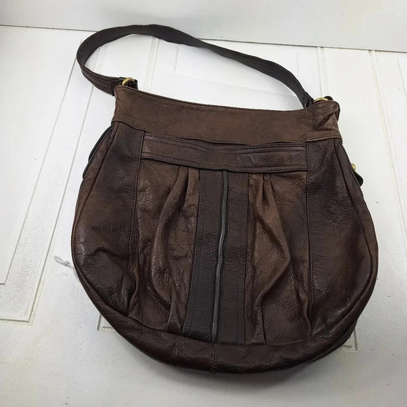 Sabina New York Genuine Leather Shoulder Hobo Brown Big Carry Bag Tote. - Picture 4 of 11